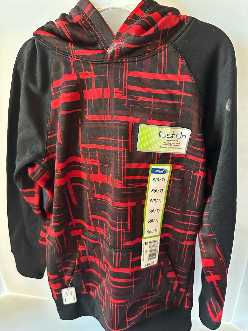 MTA Sport Boys Fast Dri Hoodie Size 6/7 Black Red NWT